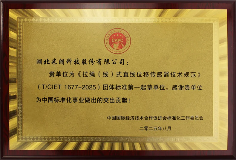 拉绳（线式）位移传感器标准起草证书