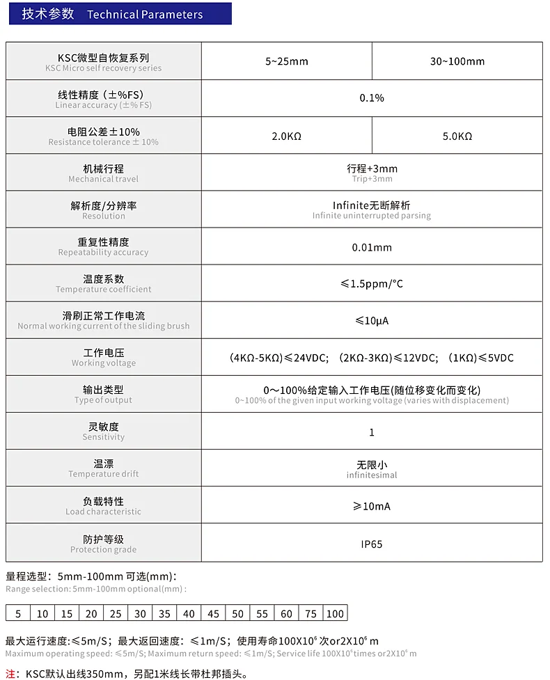 KSC方管微型自复位式位移传感器