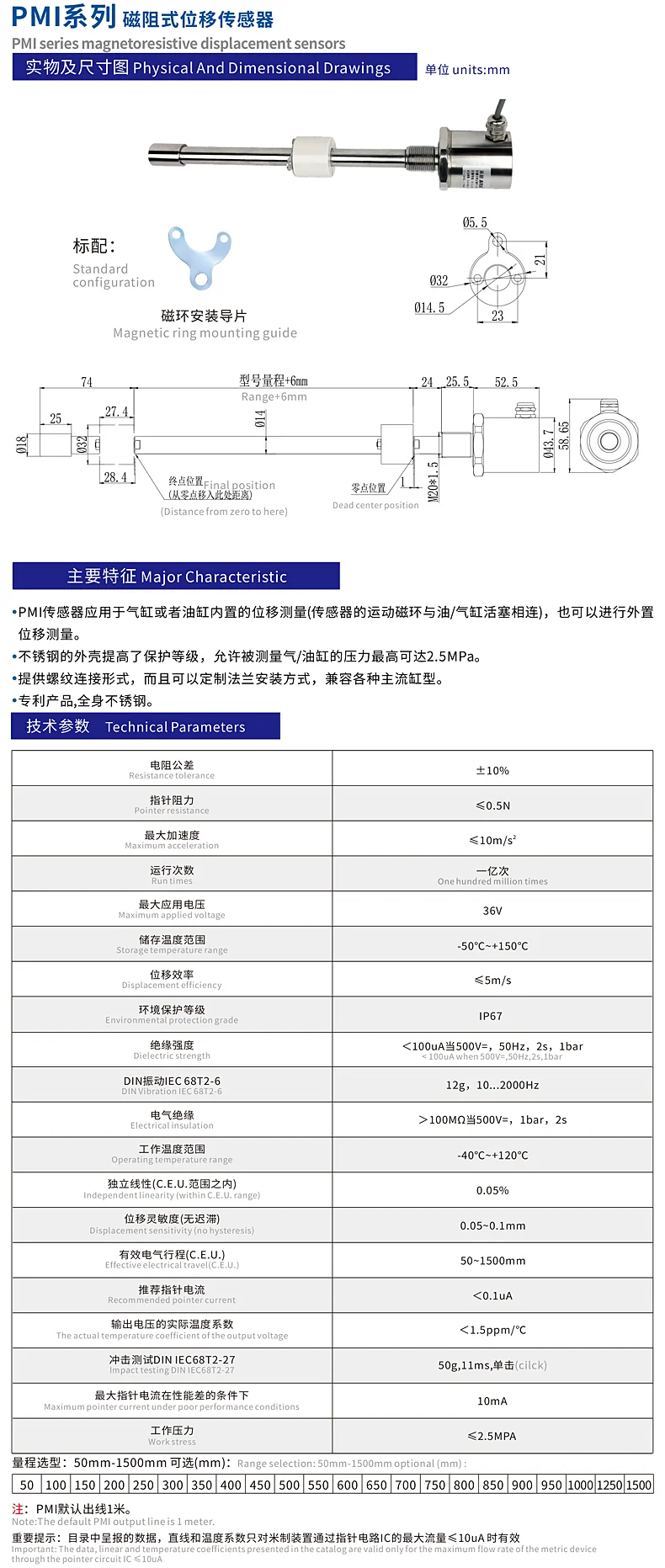 PMI磁阻式位移传感器