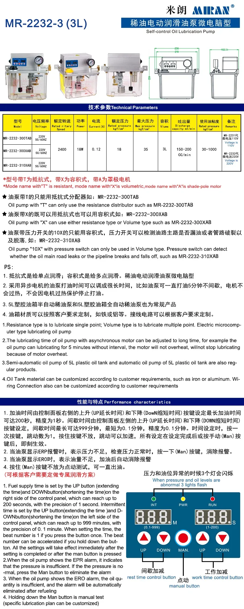 米朗3L稀油润滑油泵PLC型