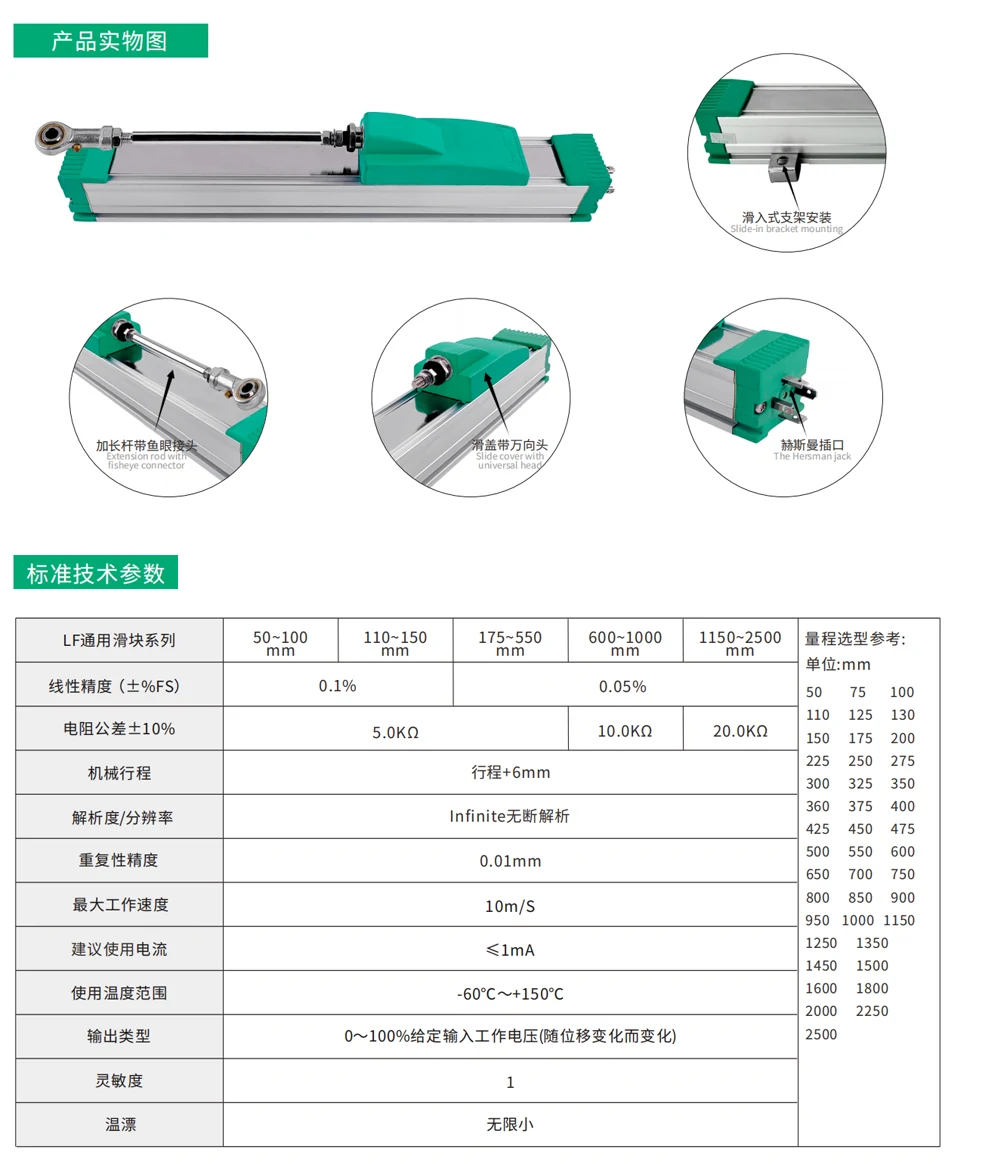 二、LF滑块位移传感器参数说明